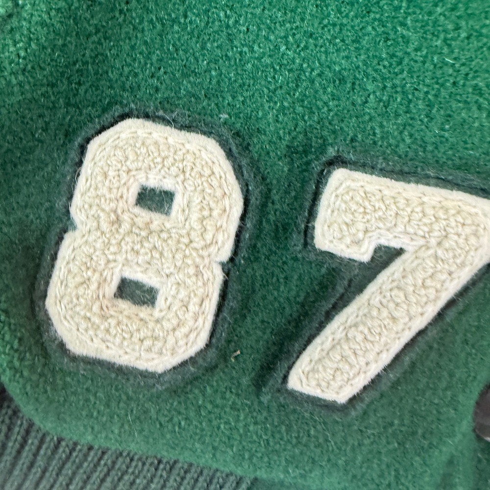 TM Athletics Varsity Jacket Womens 34 Green 1987 Letterman Bulldog Zip Hood - Picture 3 of 12